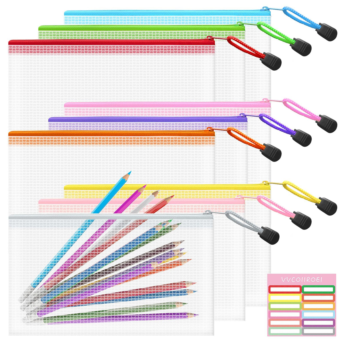 10-Size Mesh Zipper Pouch Organizer Set in Assorted Colors