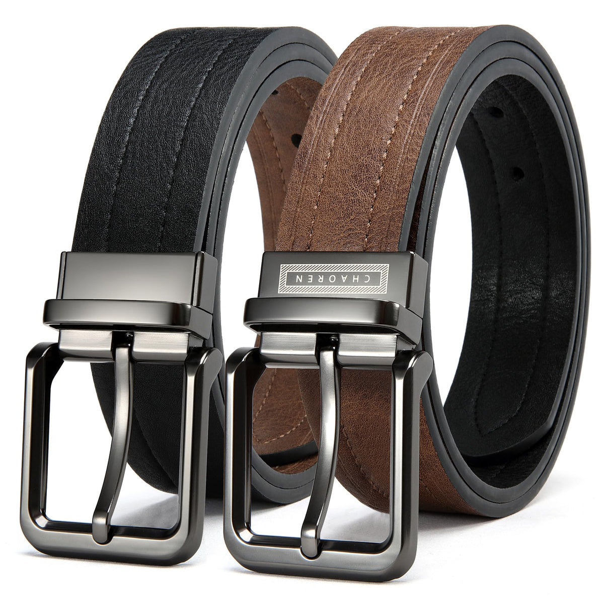 CHAOREN Men's Reversible 1.25-Inch Leather Dress Belt