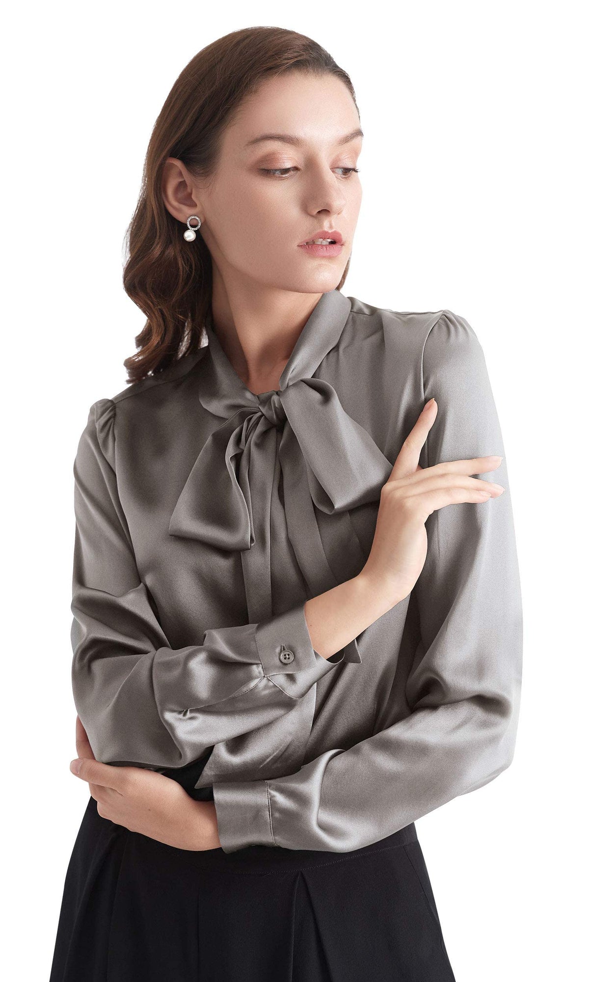 LilySilk Women's Bow-Tie Neck Long-Sleeve Silk Blouse