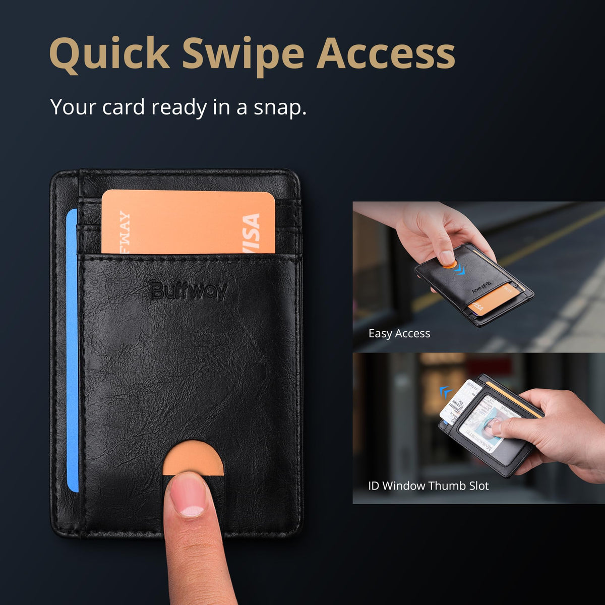 Buffway Slim Leather RFID Blocking Wallet for Men and Women