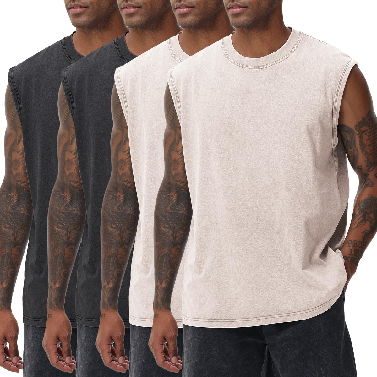 SnowElve Mens Workout Tank Tops Sleeveless Tee Shirts Men Muscle Shirt Gym Acid Wash T Shirts Running Beach Loose Fit Tee
