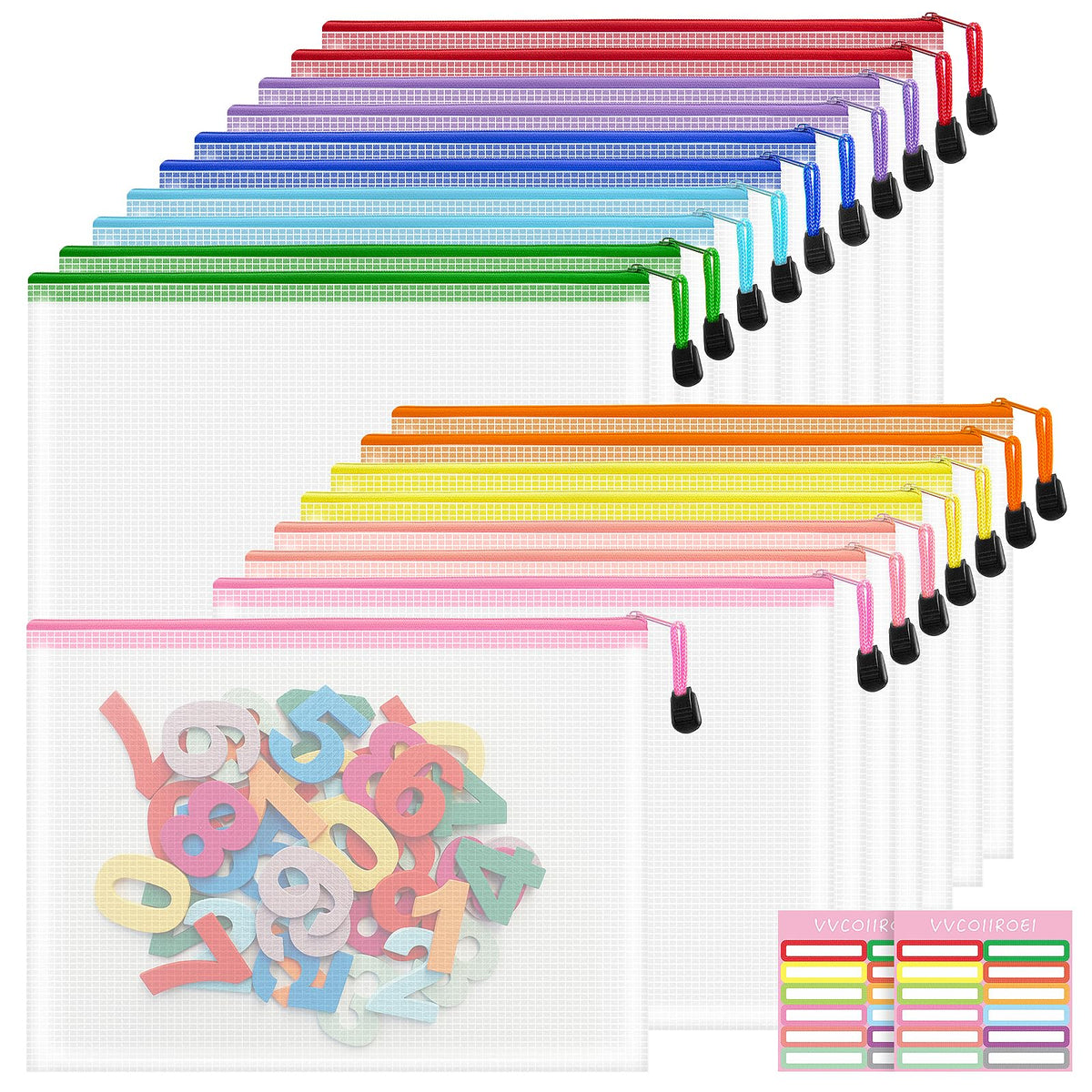 10-Size Mesh Zipper Pouch Organizer Set in Assorted Colors