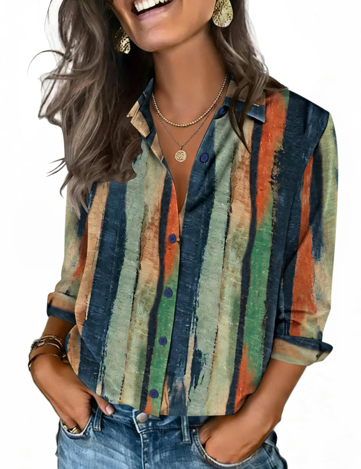 Zeagoo Women's V-Neck 3/4 Sleeve Button-Down Blouse