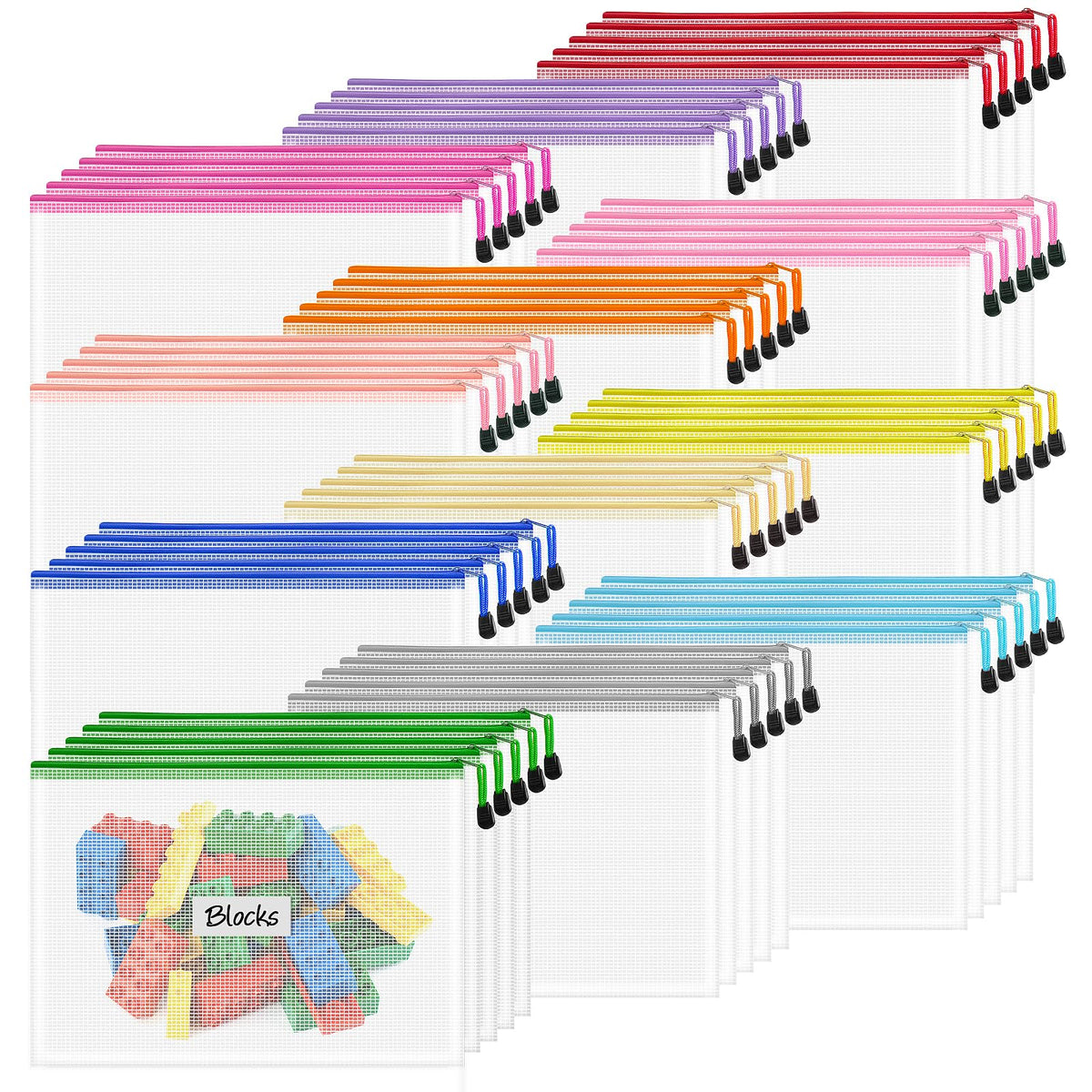 10-Size Mesh Zipper Pouch Organizer Set in Assorted Colors