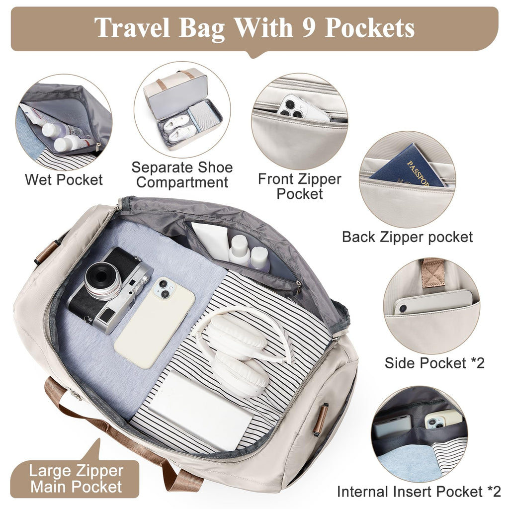 Large Travel Duffle Bag,Carry on Overnight Weekend Bag with Shoes Compartment,Weekender Bags for Women for Travel Business Trips Sport Hospital