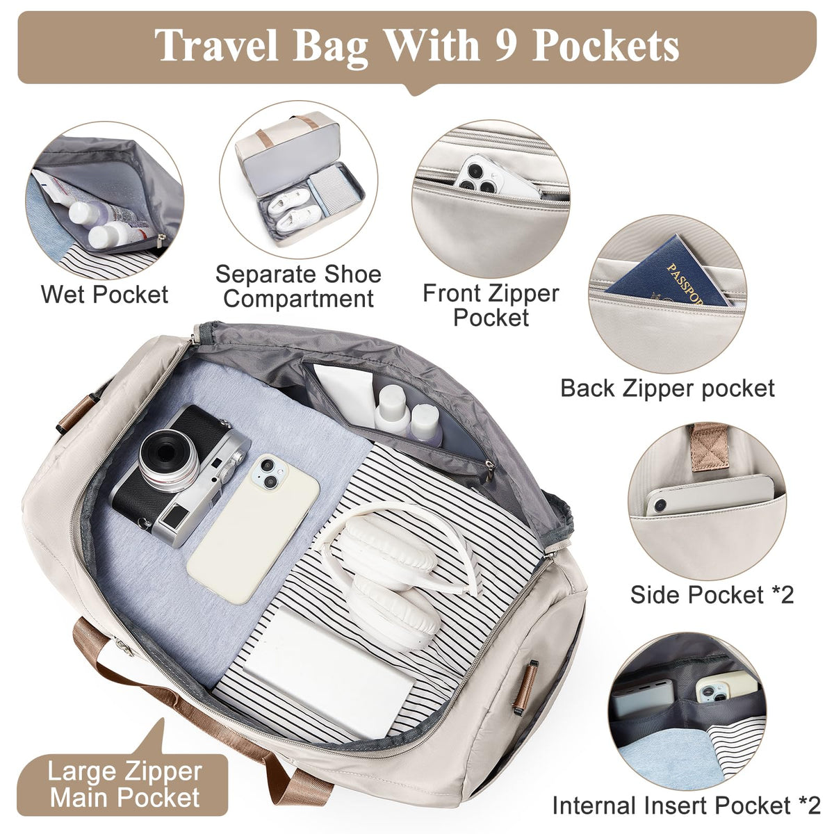 Large Travel Duffle Bag,Carry on Overnight Weekend Bag with Shoes Compartment,Weekender Bags for Women for Travel Business Trips Sport Hospital