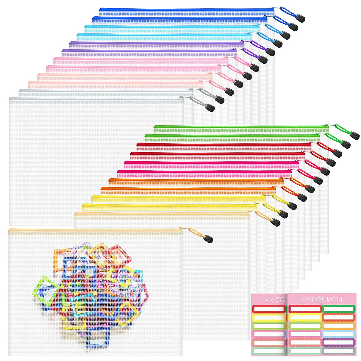 10-Size Mesh Zipper Pouch Organizer Set in Assorted Colors