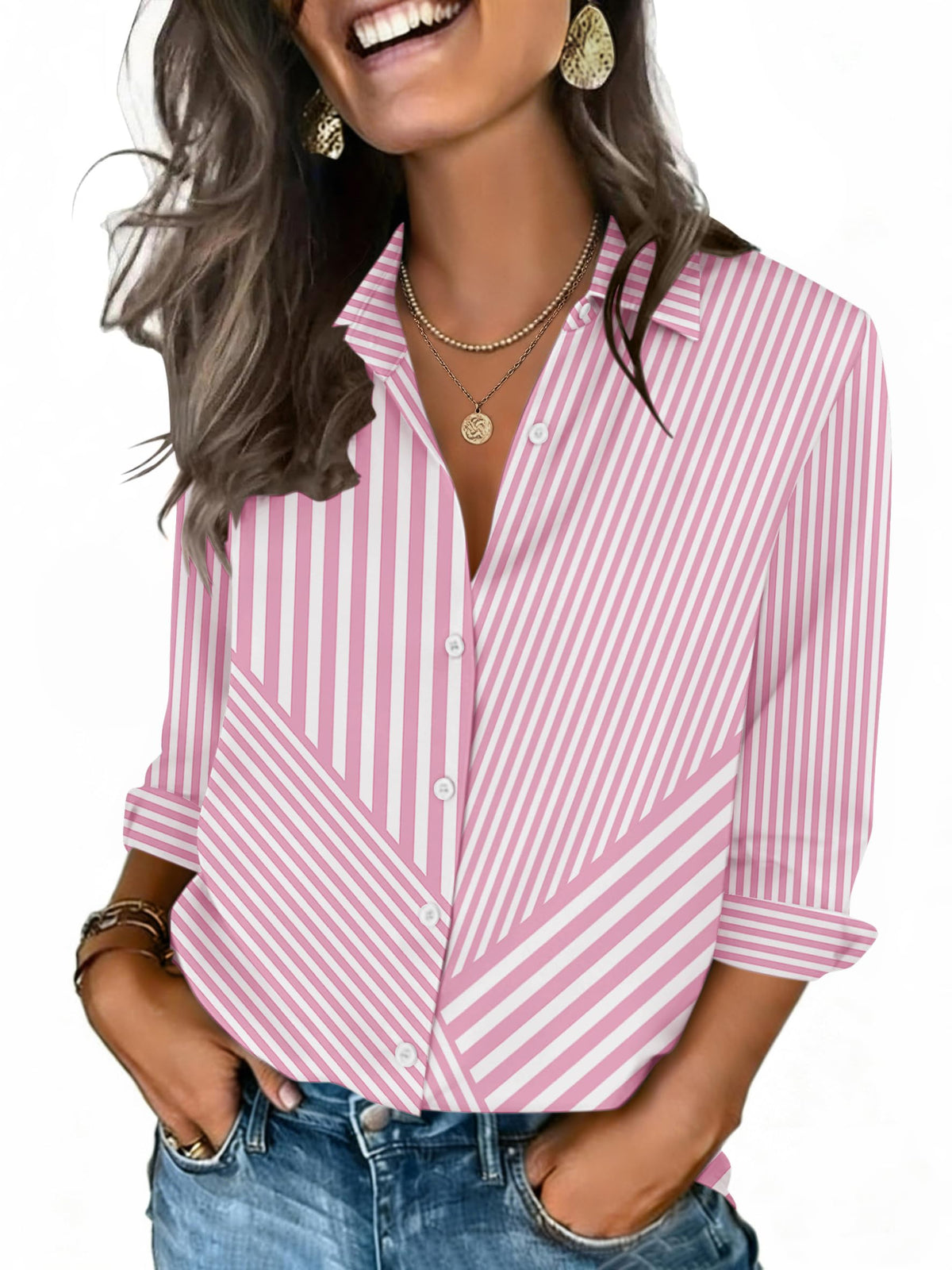 Zeagoo Women's V-Neck 3/4 Sleeve Button-Down Blouse