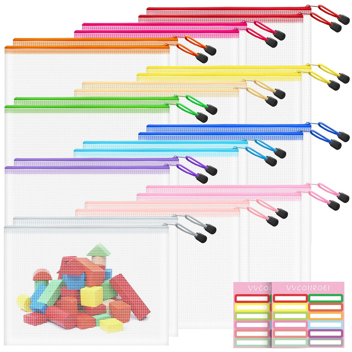 10-Size Mesh Zipper Pouch Organizer Set in Assorted Colors