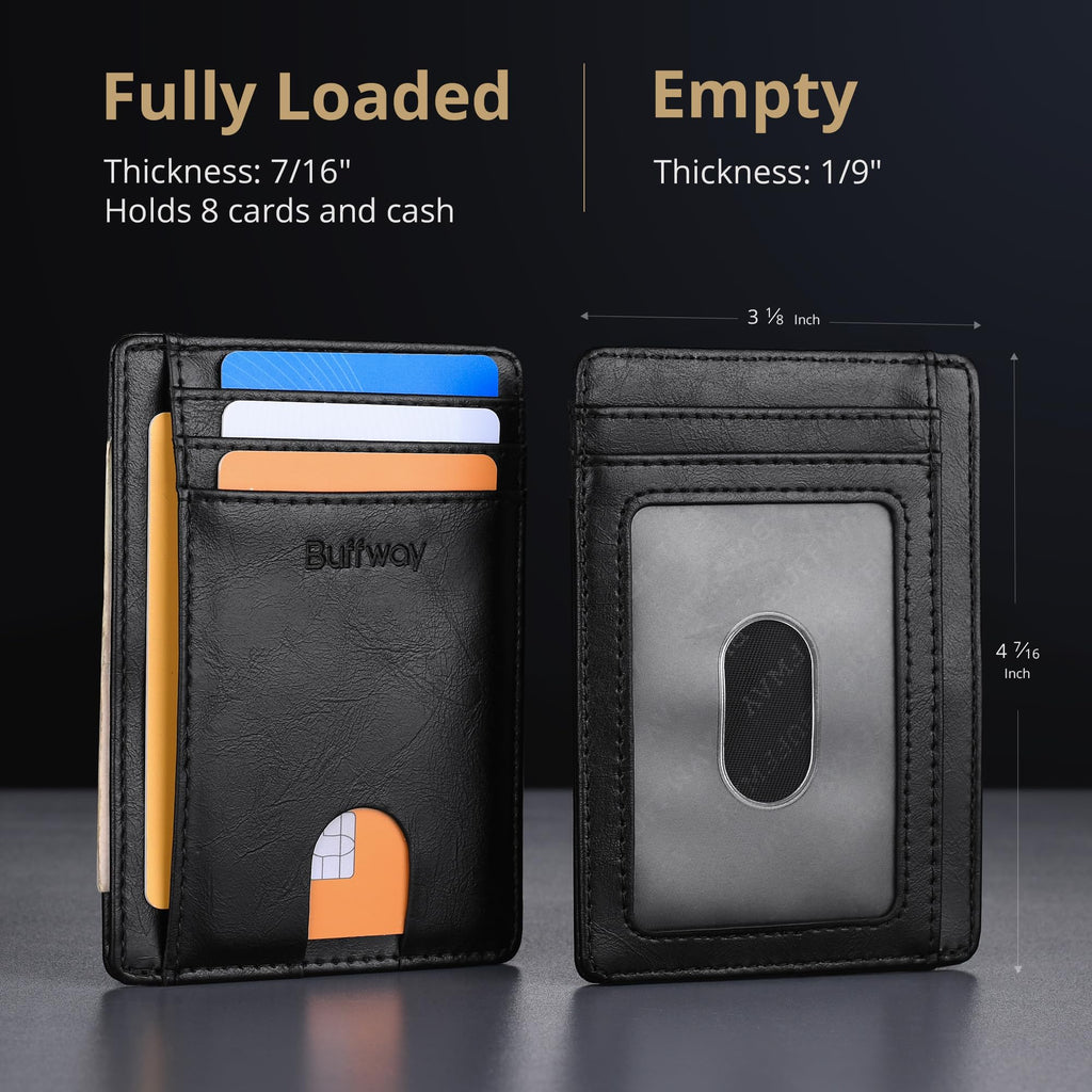 Buffway Slim Leather RFID Blocking Wallet for Men and Women