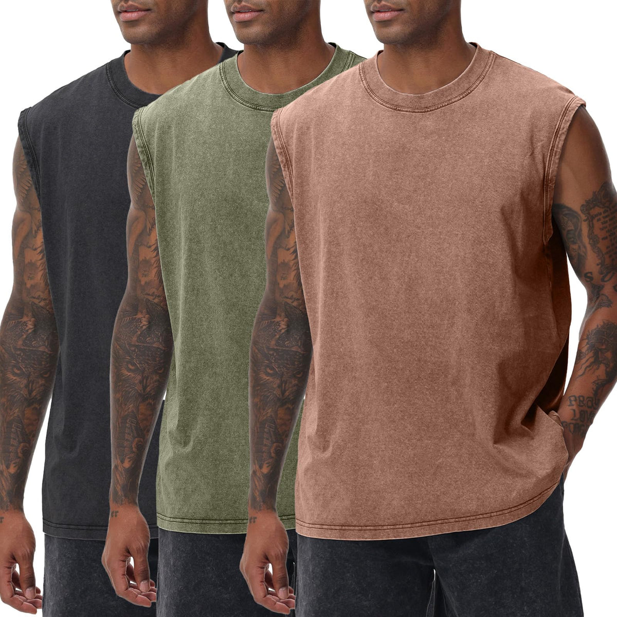 SnowElve Mens Workout Tank Tops Sleeveless Tee Shirts Men Muscle Shirt Gym Acid Wash T Shirts Running Beach Loose Fit Tee