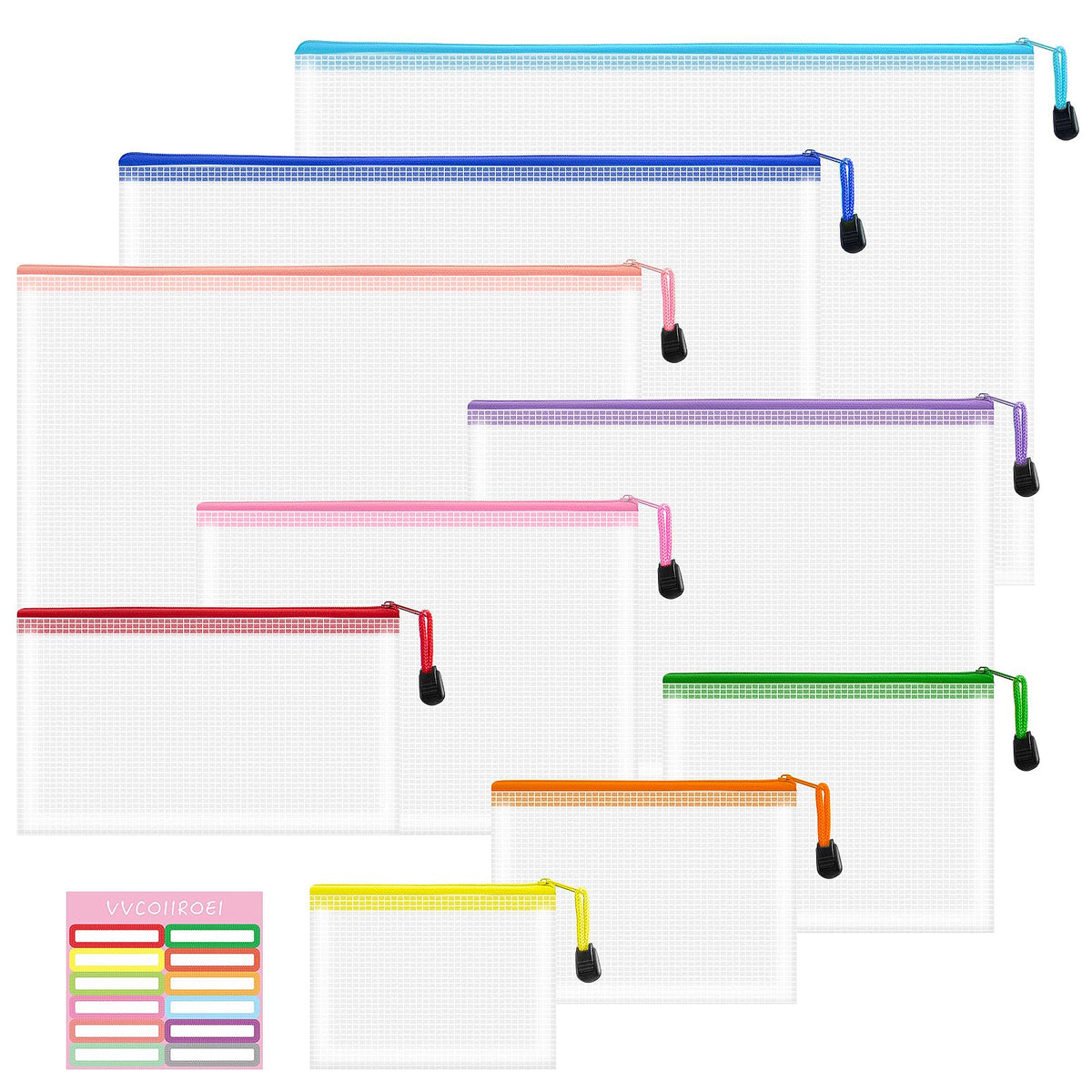 10-Size Mesh Zipper Pouch Organizer Set in Assorted Colors