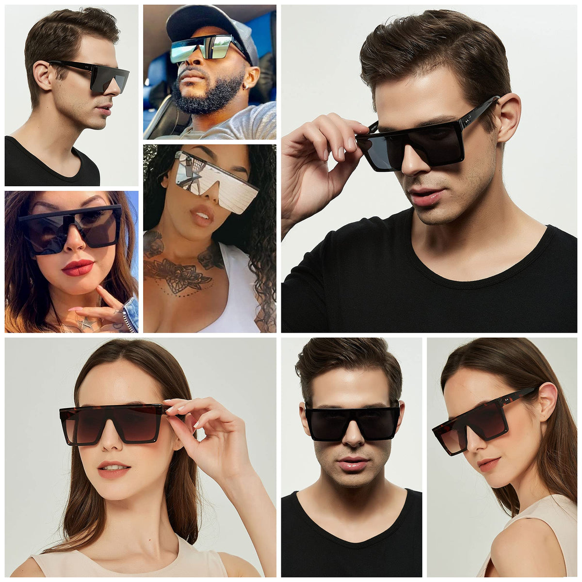LYZOIT Oversized Square Flat-Top Sunglasses for Men and Women