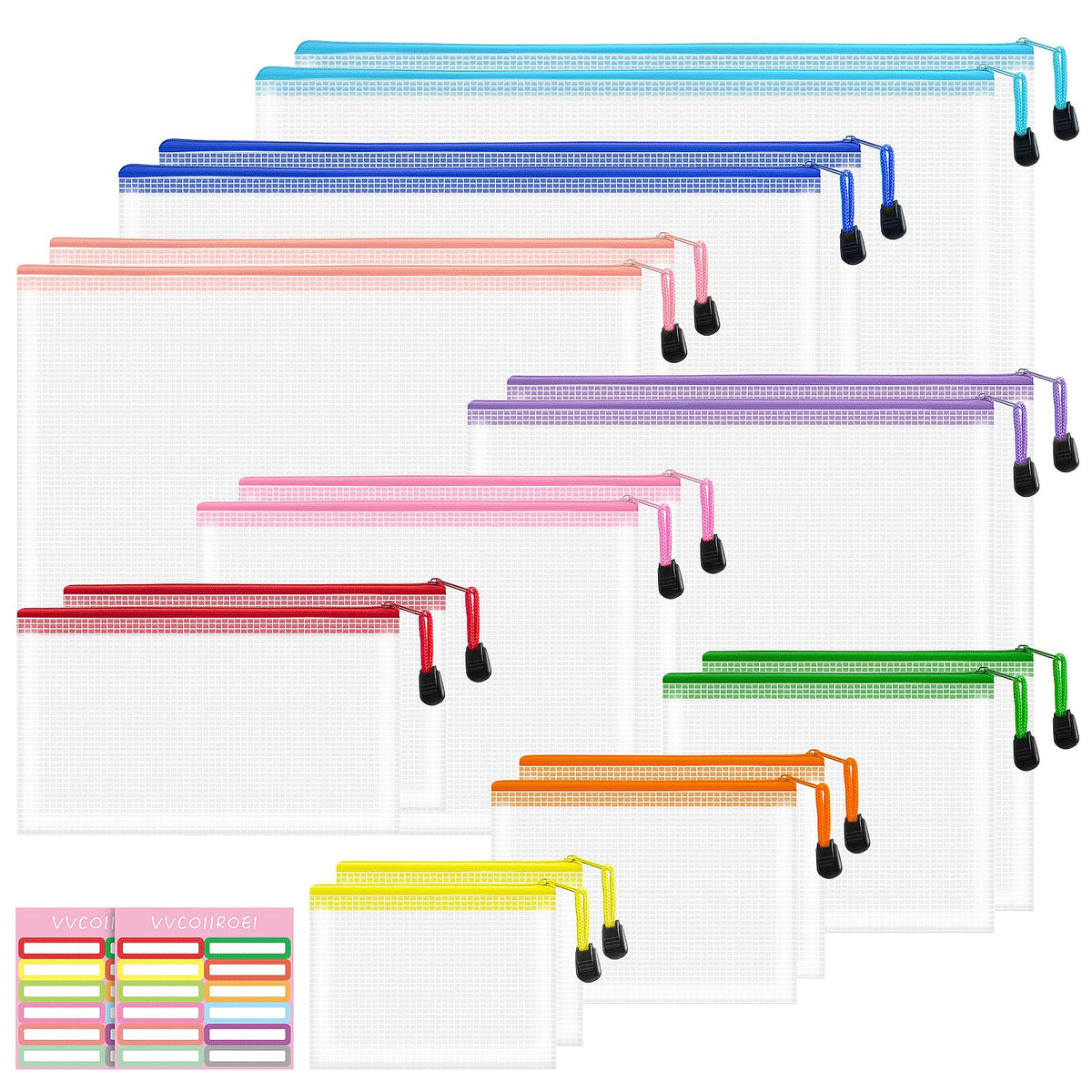 10-Size Mesh Zipper Pouch Organizer Set in Assorted Colors