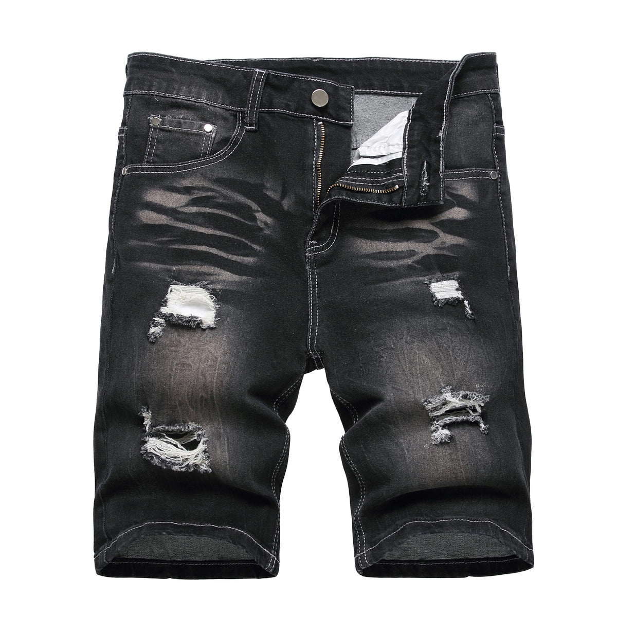 JUNBAOSS Men's Slim-Fit Ripped Stretch Denim Shorts