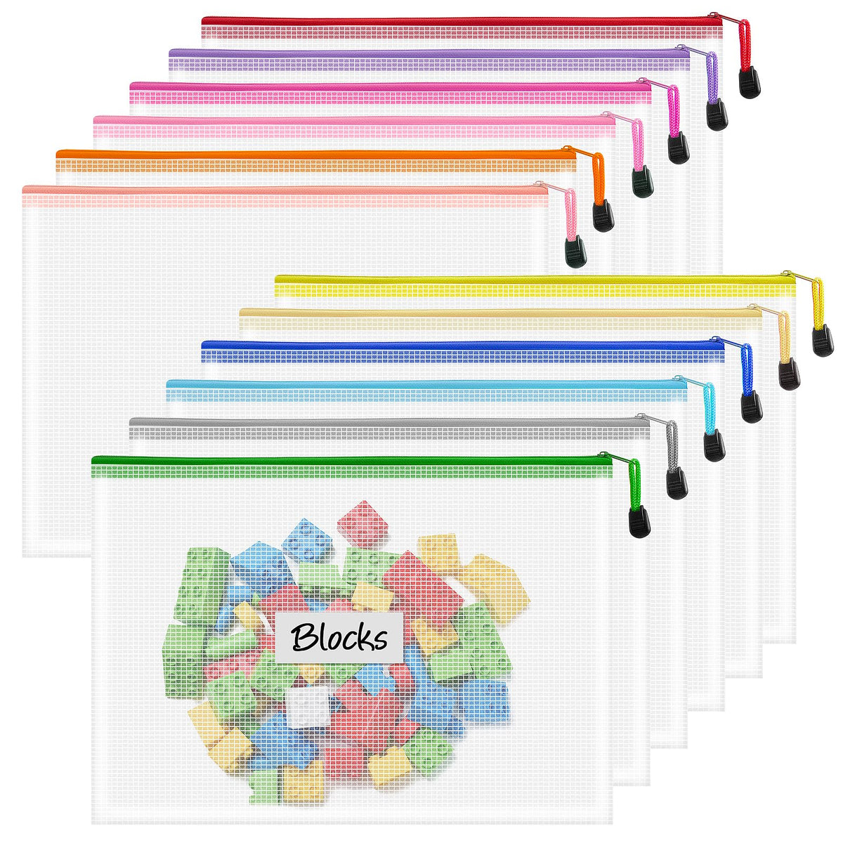 10-Size Mesh Zipper Pouch Organizer Set in Assorted Colors