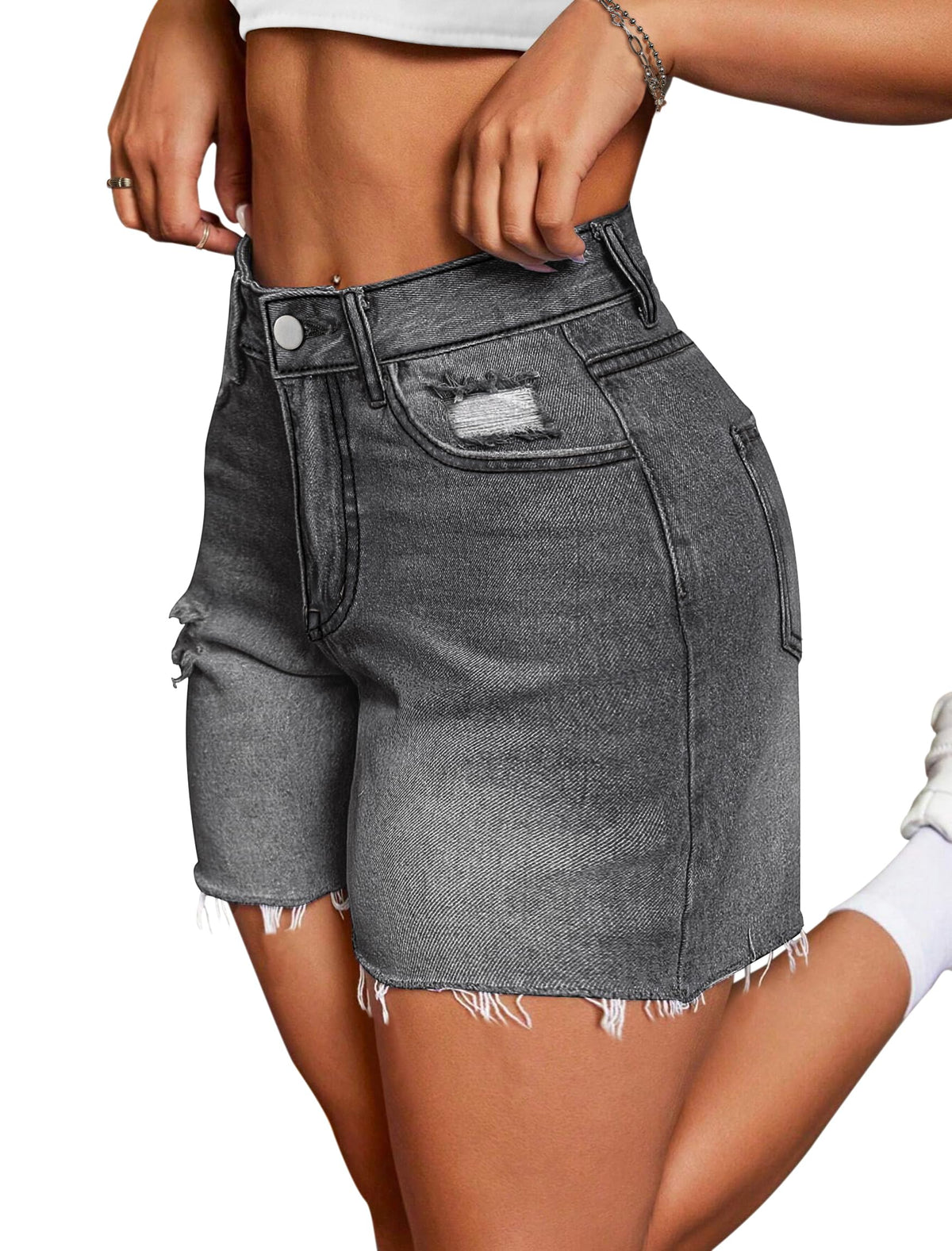 IWD Women's High-Waisted Ripped Denim Jean Shorts