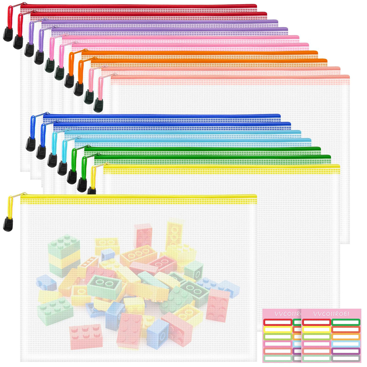 10-Size Mesh Zipper Pouch Organizer Set in Assorted Colors