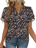Zeagoo Womens Dressy Casual Chffon Shirts Short Sleeve V Neck Work Blouse