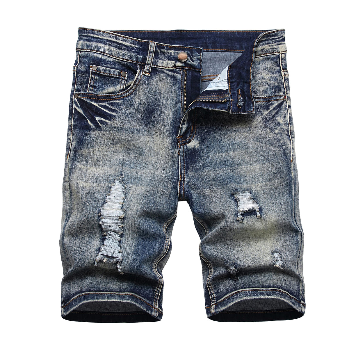 JUNBAOSS Men's Slim-Fit Ripped Stretch Denim Shorts