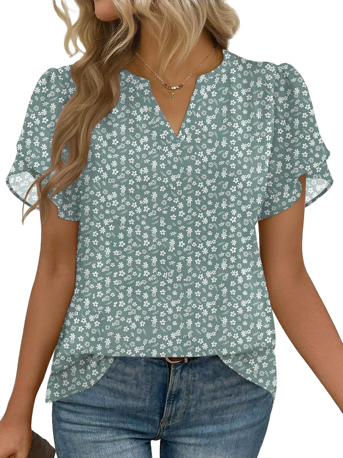 Zeagoo Women's V-Neck Short-Sleeve Chiffon Work Blouse