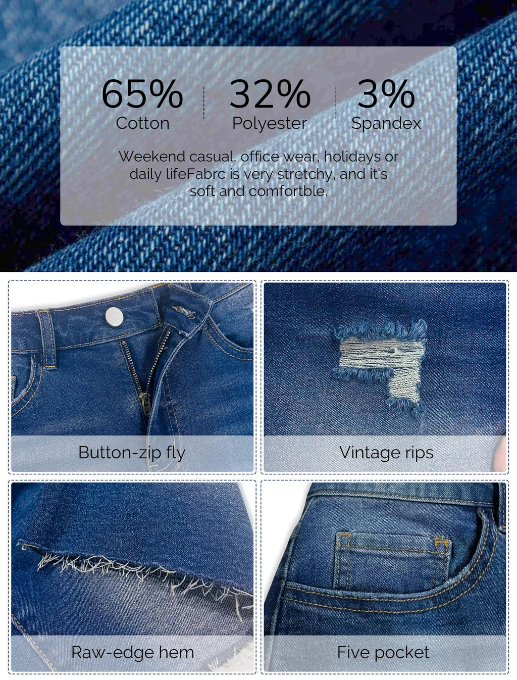 IWD Jean Shorts Womens High Waisted Denim Shorts Ripped Summer Trendy Jorts