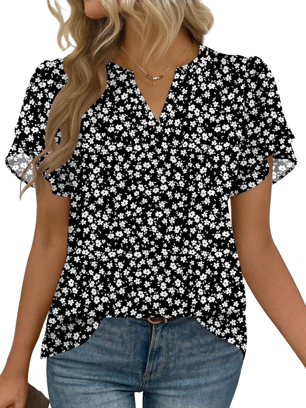Zeagoo Women's V-Neck Short-Sleeve Chiffon Work Blouse