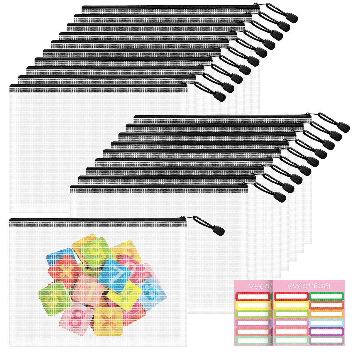 10-Size Mesh Zipper Pouch Organizer Set in Assorted Colors