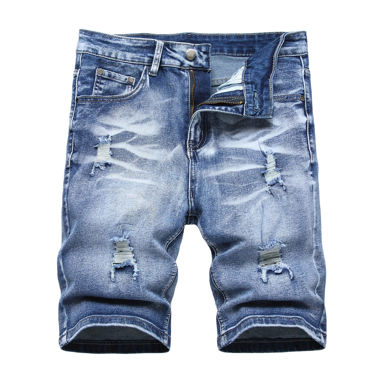 JUNBAOSS Men's Slim-Fit Ripped Stretch Denim Shorts