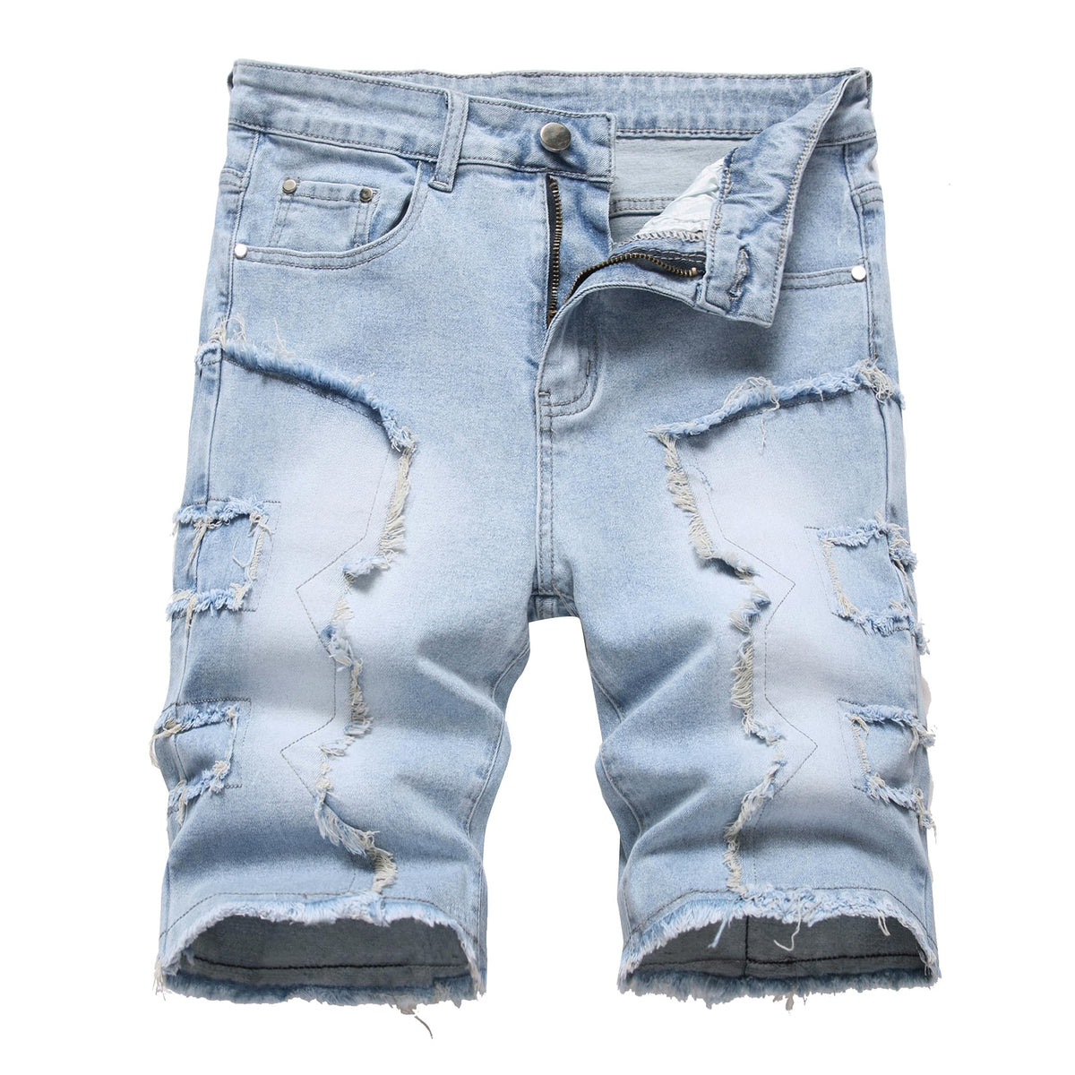 JUNBAOSS Men's Slim-Fit Ripped Stretch Denim Shorts