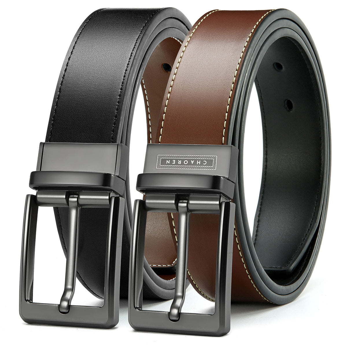 CHAOREN Men's Reversible 1.25-Inch Leather Dress Belt