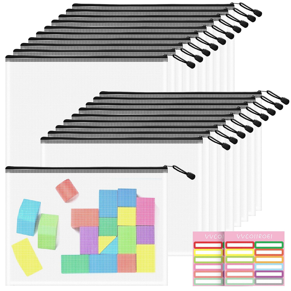 10-Size Mesh Zipper Pouch Organizer Set in Assorted Colors