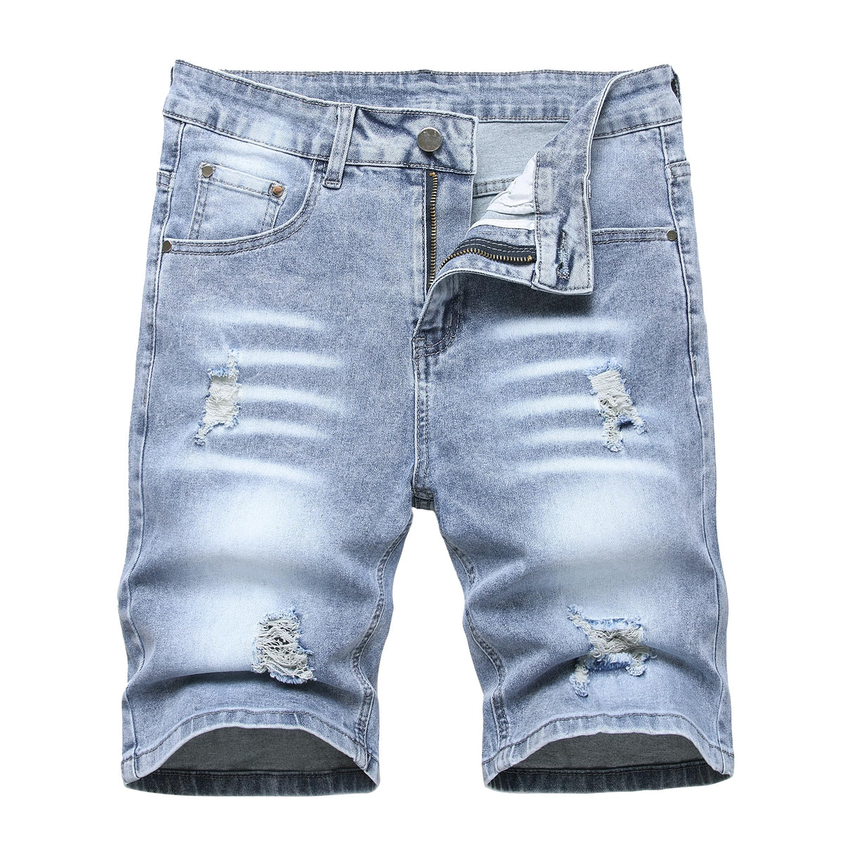 JUNBAOSS Men's Slim-Fit Ripped Stretch Denim Shorts