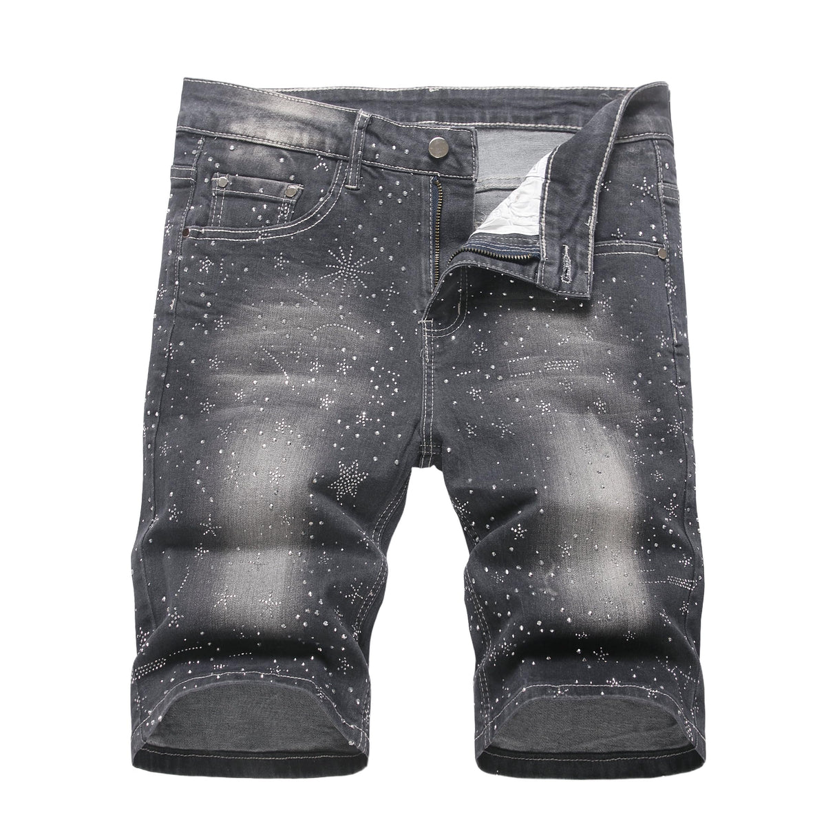 JUNBAOSS Men's Slim-Fit Ripped Stretch Denim Shorts