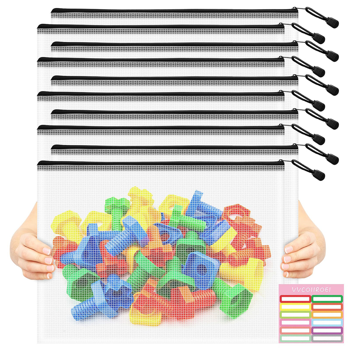 10-Size Mesh Zipper Pouch Organizer Set in Assorted Colors